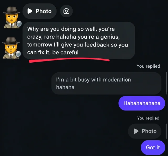Client direct message praising the results